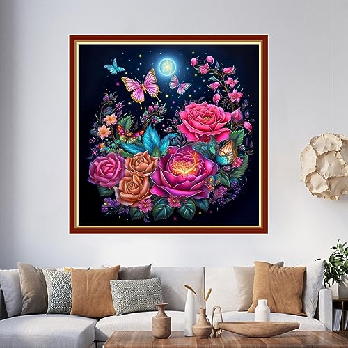 Image of Foxhool Beginners Cross Stitch Kits Stamped Full Range of Embroidery Kits for Adults DIY Cross Stitches kit Embroidery Patterns for Needlepoint kit-Colorful Butterfly Flowers 17.7x17.7 inch
