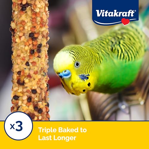 Image of Vitakraft Crunch Sticks Parakeet Treat Variety Pack - 3 Sticks Honey Egg And Apple Flavor - Triple-Baked Sticks With Natural Wood Chew Center Added Vitamins And Minerals - Cage Clip Holder