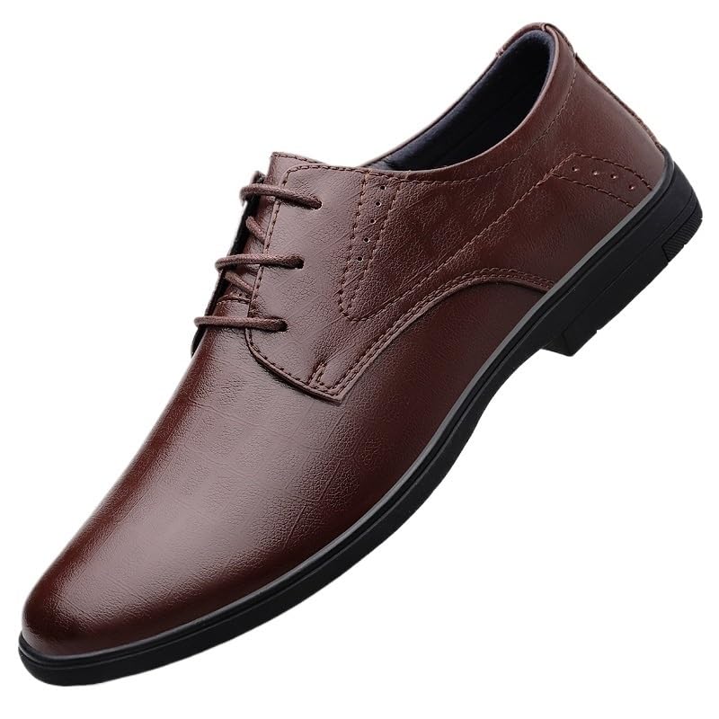 Formal Oxford Shoes for Men Lace Up Round Toe Plaid Solid Color Leather Dress Shoes Non Slip Resistant Block Heel Low Top Rubber Sole Wedding Dress Shoe