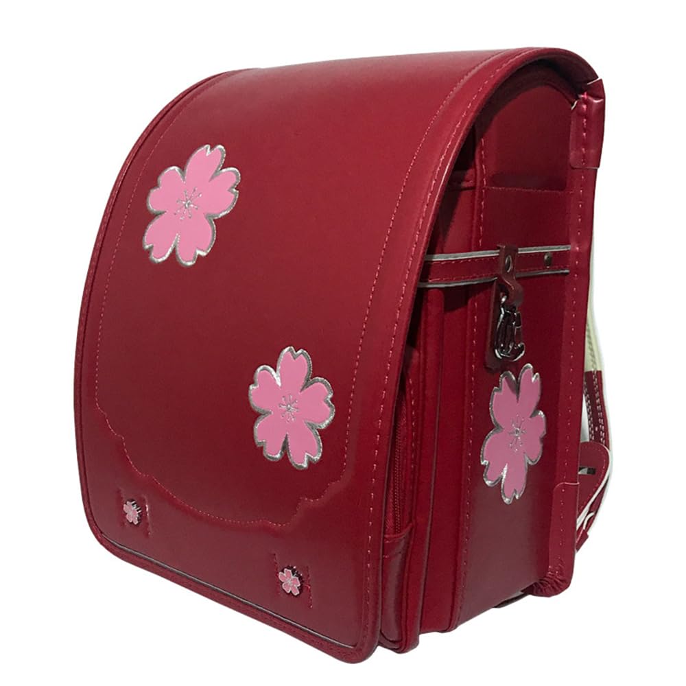 Generic Mochila Escolar,Randoseru Ransel Mochilas Escolares De Estilo Japonés Mochila Ligera De Cuero De PU De Gran Capacidad para Niños Niñas,Rojo,34 * 26 * 19cm