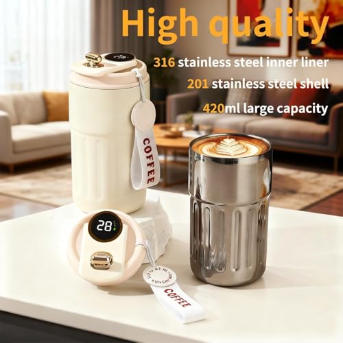 Image of SKDBPM Personalized Stainless Steel Tumbler with Handle, 1200ml Capacity, Black Insulated Travel Mug with Straw, Custom Name Design (Coffee Custom White)