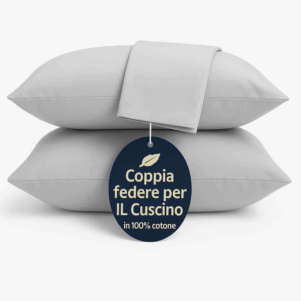Set 2 Federe Cuscino 50x80 cm – 100% Cotone Morbido e Traspirante – Antipiega, Antiacaro, Lavabili – Naturale per Letto Singolo o Matrimoniale" (Grigio)