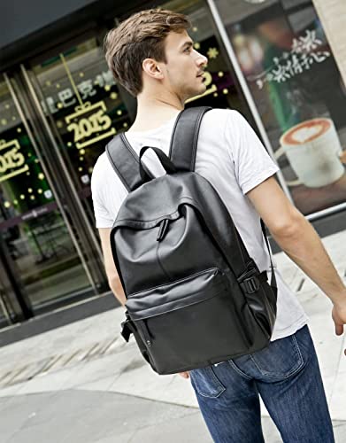 Baosha BP-20 Unisex PU Leder 15.6 Zoll Laptop Rucksack College Studenten Schultaschen für Jugendlich Jungen und Mädchen Outdoor Travel Backpack Schwarz