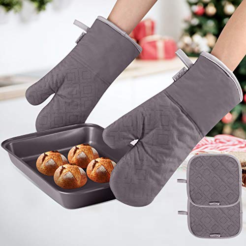 KeShi Kitchen Oven Mitts Set, Oven Mitts and Pot Holders, Heat Resistant