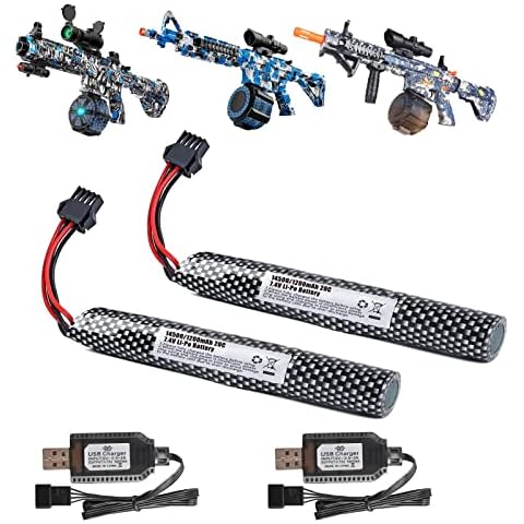 BTEDZSW 2 Pack Gel Blaster Battery for M416 or M4A1 7.4V 1200mAh Li-ion Battery with SM-4P Connecor and USB Chargers Rechargeable Batteries Cover