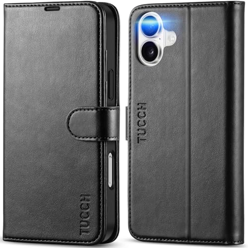 TUCCH Case Wallet for iPhone 16 Plus, [RFID Blocking] 4 Card Holder Kickstand [Shockproof TPU Interior Case] PU Leather Magnetic Protective Flip Cover Compatible with iPhone 16 Plus, Black