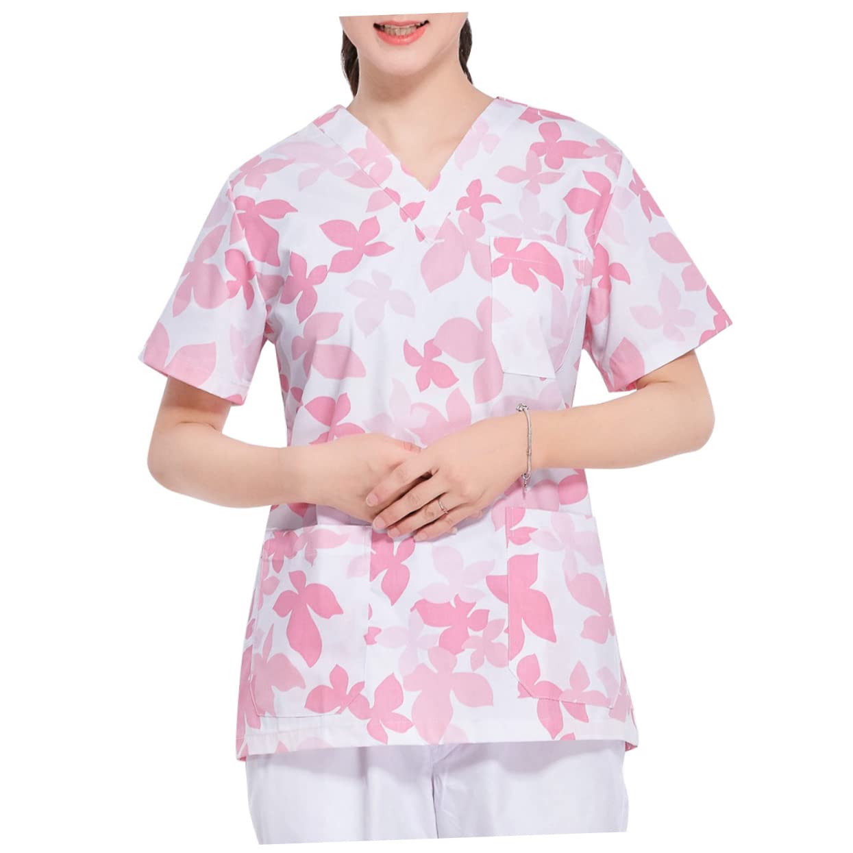 SHERCHPRY Uniforme da Lavoro Donna in Cotone Rosa, Completo Allattamento Scollo a V, Traspirante e Comodo, Set Due Pezzi per Clinica e Ospedale