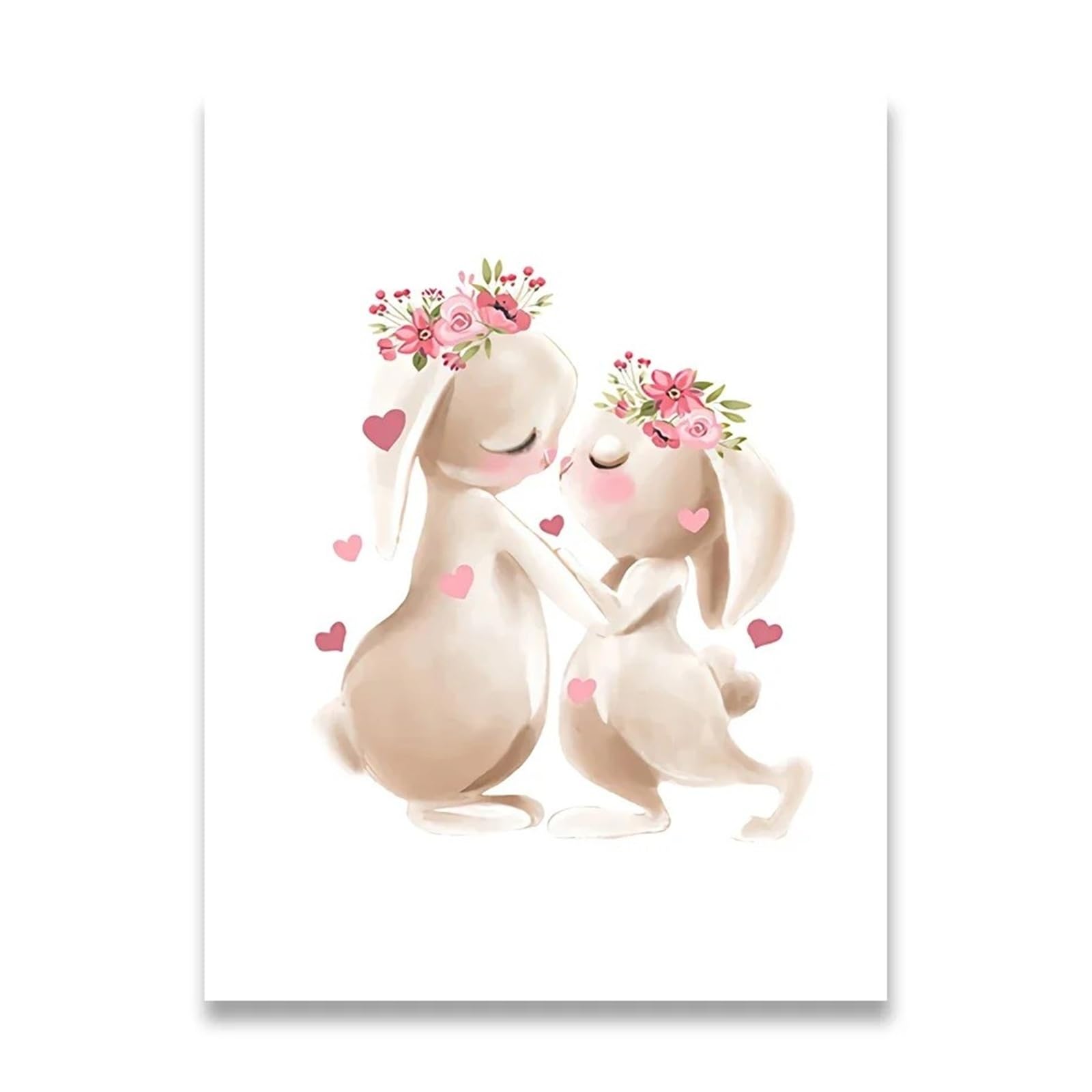 Xenite D Wall Art Canvas Prints Bunny Poster Paintings Animals Nursery Wall Art Print Canvas Painting Pink Flowers Cartoon Picture Baby Room Ecor(,30X40cm)