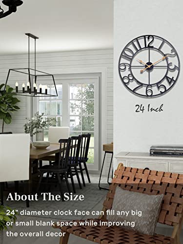 Bew Large Wall Clock, 24 Inch Metal Wall Clock For Living Room Decor, Silent Battery Operated Modern Farmhouse Wall Clock For Indoor & Outdoor #TOP4