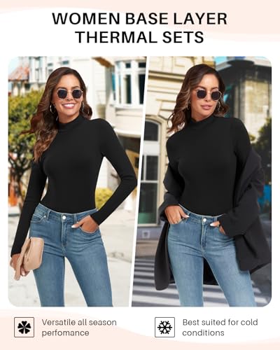 WOWENY Mock Neck Thermal Underwear Set For Women Long Johns Base Layer Fleece Lined Top And Bottom Cold Weather4