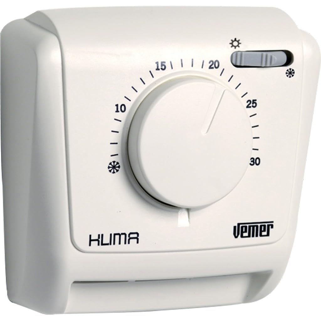 Vemer White Ve023800 Model Klima Sw Wall-Mounting Mechanical Gas Expansion Thermostat, Wall-Mounting. Color