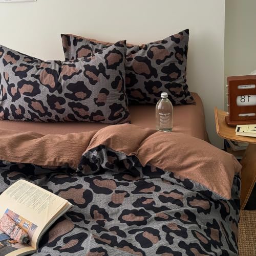Image of VM VOUGEMARKET Leopard Duvet Cover Set,Twin XL(68 inchx90 inch),Muted Grey Leopard