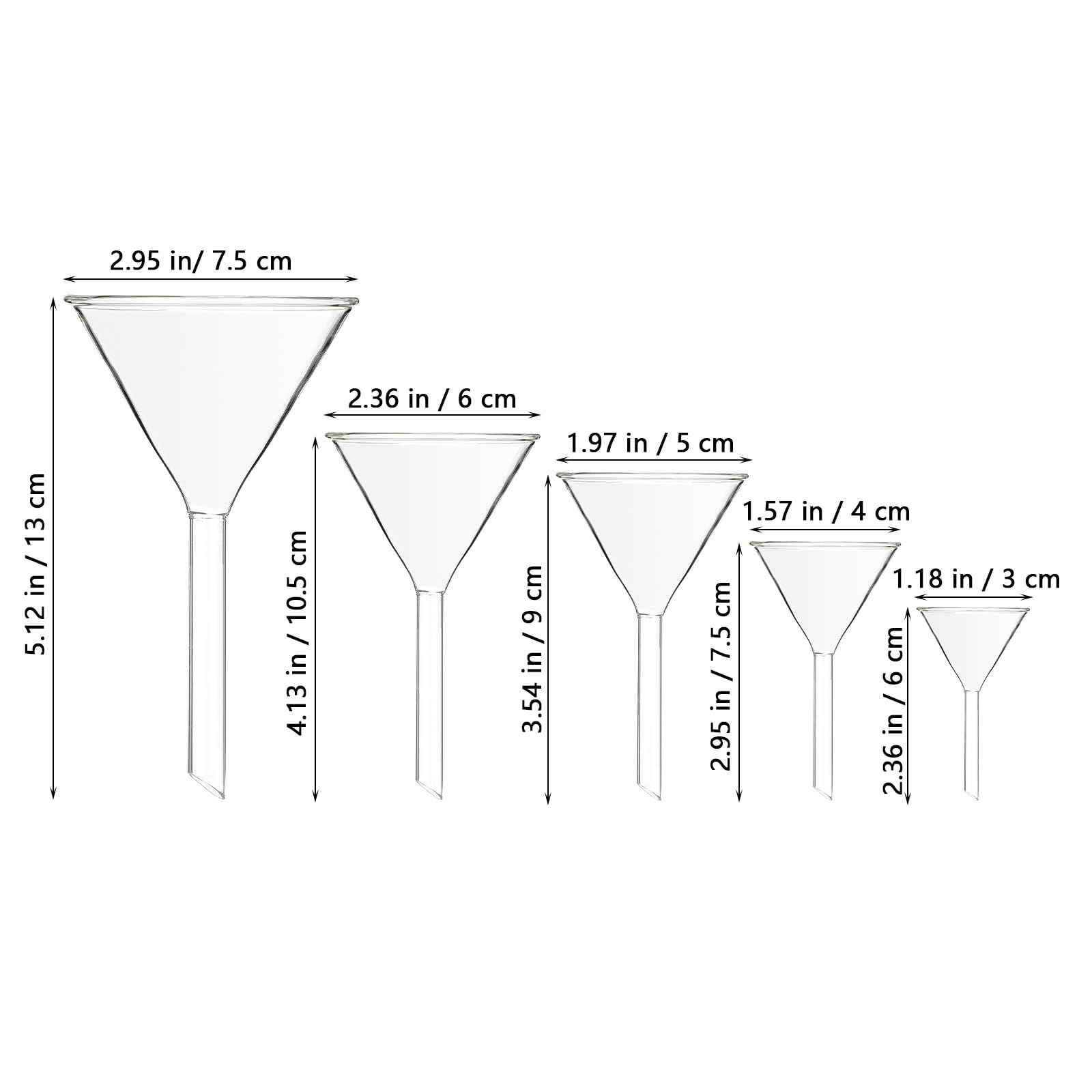 Kleiner Trichter aus Glas für Laborgeräte 5 Stück Dreieckstrichter mit Hohem Mechanischem Widerstand für Analytische Chemie und Flaschenbefüllung