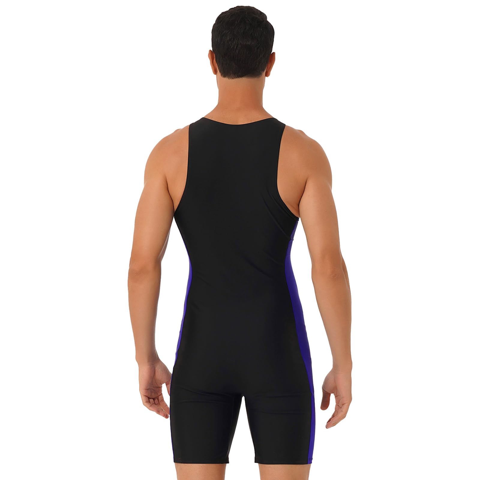 Costume da Bagno Uomo Intero Scollo Tondo Senza Maniche Pantaloncini Laterali Muta Triathlon Spiaggia Piscina Nuoto