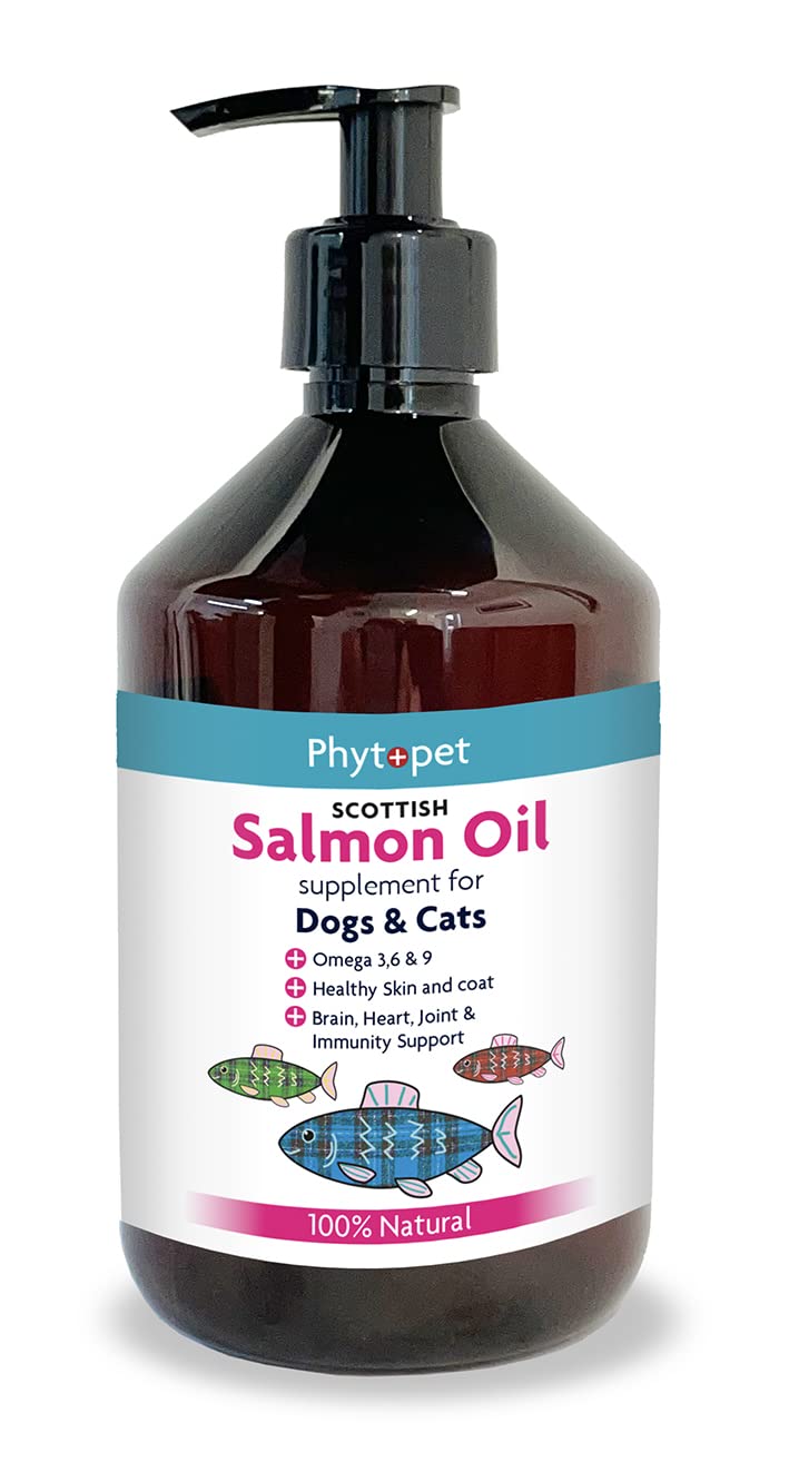 Scottish Salmon Oil for Dogs, Cats, Horses and Small Mammals, Contains Omega 3 for Cats and Dogs 500ml - 100% Herbal Phytopet Pet Supplies