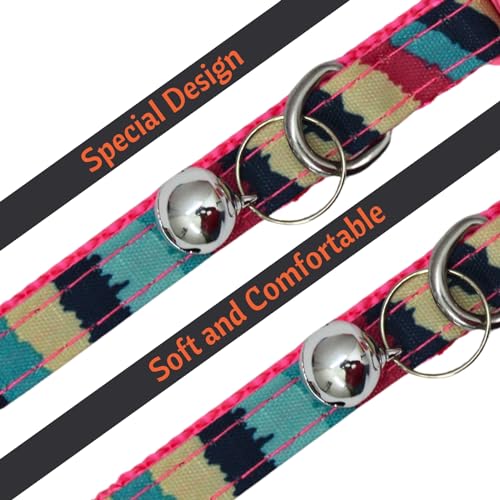 Image of Emily Pets Cat Collar for Girl Boy, Colorful Breakaway Cat Collars with Bell, Adjustable Printed Nylon woth Safety Buckles Kitten Collar (Color May Vsry, 1 Piece)