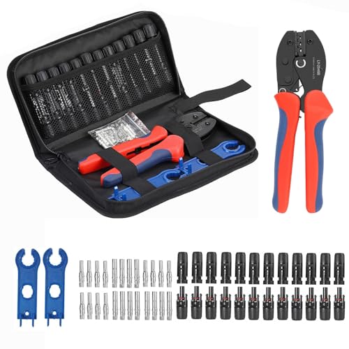 Solar Crimper Tool Kit 51 PCS Solar Tools - a Crimper 12 Pairs Solar Connectors and 2 Spanners for Solar Panel PV Cable Assembly and Installation