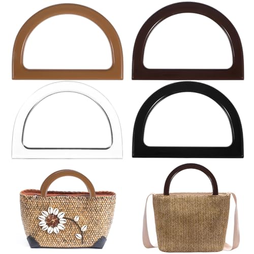Guduling 8 peças de alças para bolsas de crochê, Asas para bolsas de crochê, alças em forma de D, adequadas para bolsas de crochê, bolsa de praia, 4 cores, 4,72 x 8,5 cm