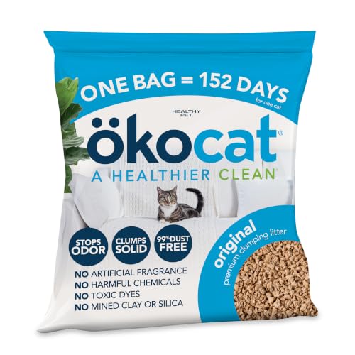 ökocat Original Natural Wood Clumping Cat Litter, Odor Control 26 lbs | Lightweight formula for easy handling, Plant-based clumping agent, Biodegradable and compostable wood fiber