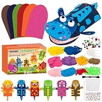 WATINC 6Pcs Hand Puppet Making Kit, Art Craft Felt Sock Puppet Toys, Creative DIY Make Your Own Pompoms Wiggle Googly Eyes Storytelling Role Play Party Supplies Gift for Girls Boys (Dinosaurs A)