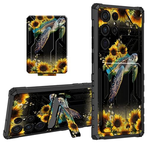 for Samsung Galaxy S26 Ultra Case Wallet Cover with Credit Card Holder & Kickstand Dual Layer Hard PC Soft TPU Protective Case for Samsung Galaxy S26 Ultra 6.9 inch 2026 - Sea Turtle Sunflowers