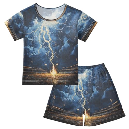 ALAZA American Football Blue Magic Pajamas Set Short Sleeve Cotton Sleepwear Summer Pjs 2 Piece 5-14Y