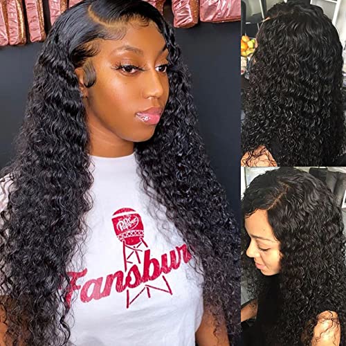 Neflyon Curly Lace Front Wigs Human Hair Pre Plucked 13x4 Deep Wave Human Hair Wigs for Black Women with Baby Hair Brizailian Human Hair Lace Wigs 150% Density 18 inch