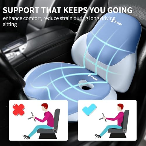 Image of FLORICH Seat Cushion Lumbar Support Pillow for Office Chair, Car Lower Back Support, Ergonomic Desk Chair Pillow for Butt and Back Support of Memory Foam Seat Pad(Blue)