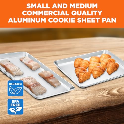 Emporio Kitchen Baking Pan Set - Small and Medium Aluminum Cookie Sheet Pan (9\" x 13\" and 10.5\" x 15\"), PFOA, PFOS, PTFE Free, Recipe Booklet Included, Oven Safe Tray, Resist Heat UpTo 500°F, Set of 2