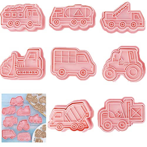 8 Stück Keksausstecher Kinder, Ausstecher Fahrzeuge, Plätzchen Ausstecher Auto, Ausstechformen Weihnachten 3D, Cookies Cutter, Transportwerkzeuge Ausstechformen Junge Kinder, Bulldozer Gabelstapler