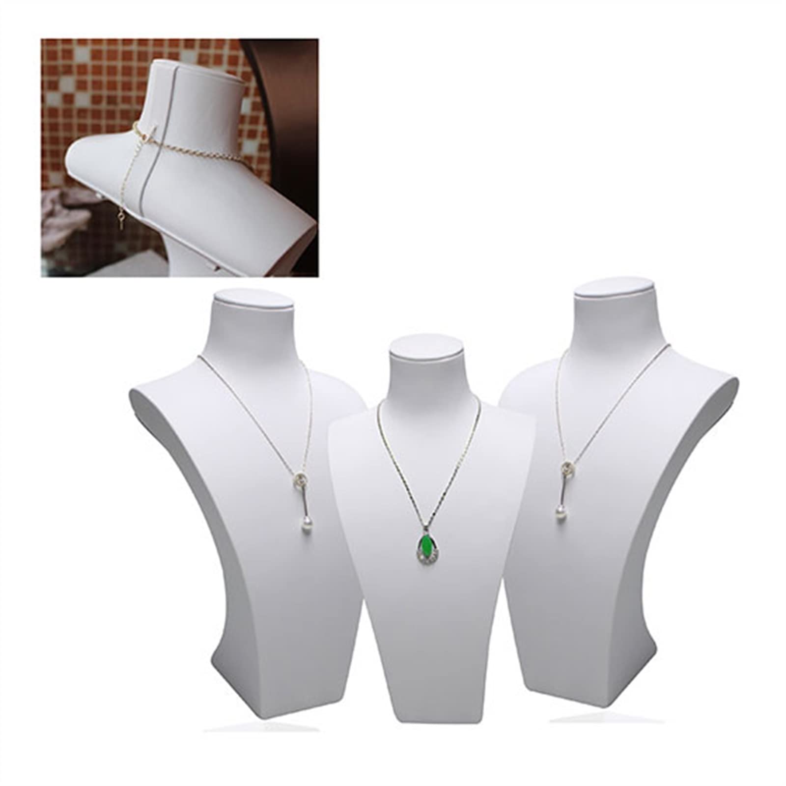 Support pour organisateur de bijoux Bijoux en cuir blanc buste collier présentoir salon professionnel porte-bijoux collier affichage buste 3D collier organisateur bijoux présentoir Collier Présentoir(