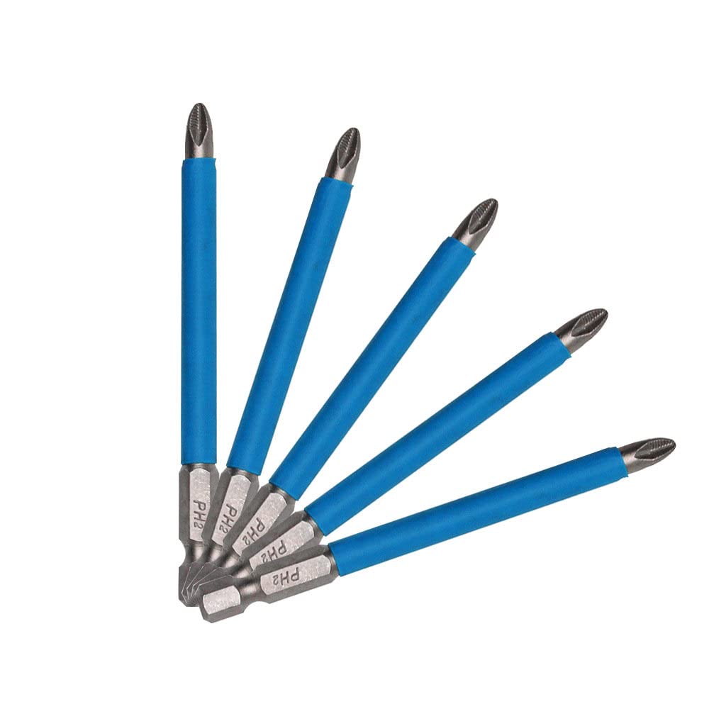 Brocas cruzadas antideslizantes de 90mm y 150mm, juego de destornilladores PH2 de cabeza de lote S2, puntas de cabeza de destornillador de cabeza de lote de viento magnético fuerte, 3 uds 90mm