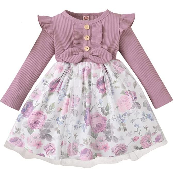 OMLI Baby Girl Dress | Toddler Dress | Long Sleeve Infant Casual Dress | Ruffle Print Clothes (Multicolor)…
