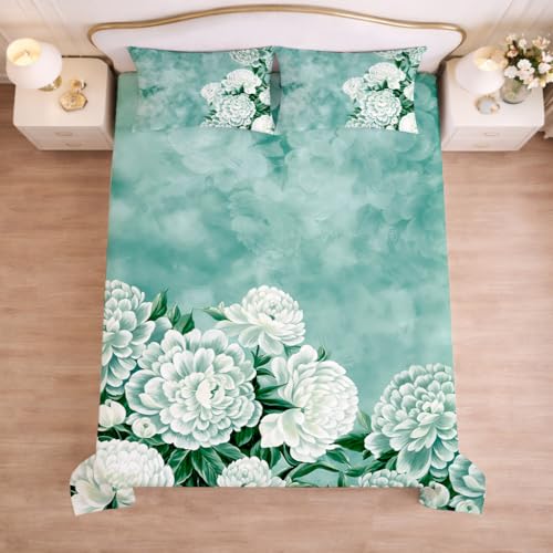Image of Cloth Fusion Glace Cotton Flat Bedsheet for Double Bed with 2 Pillow Covers (90x100 Inches, Teal Green)