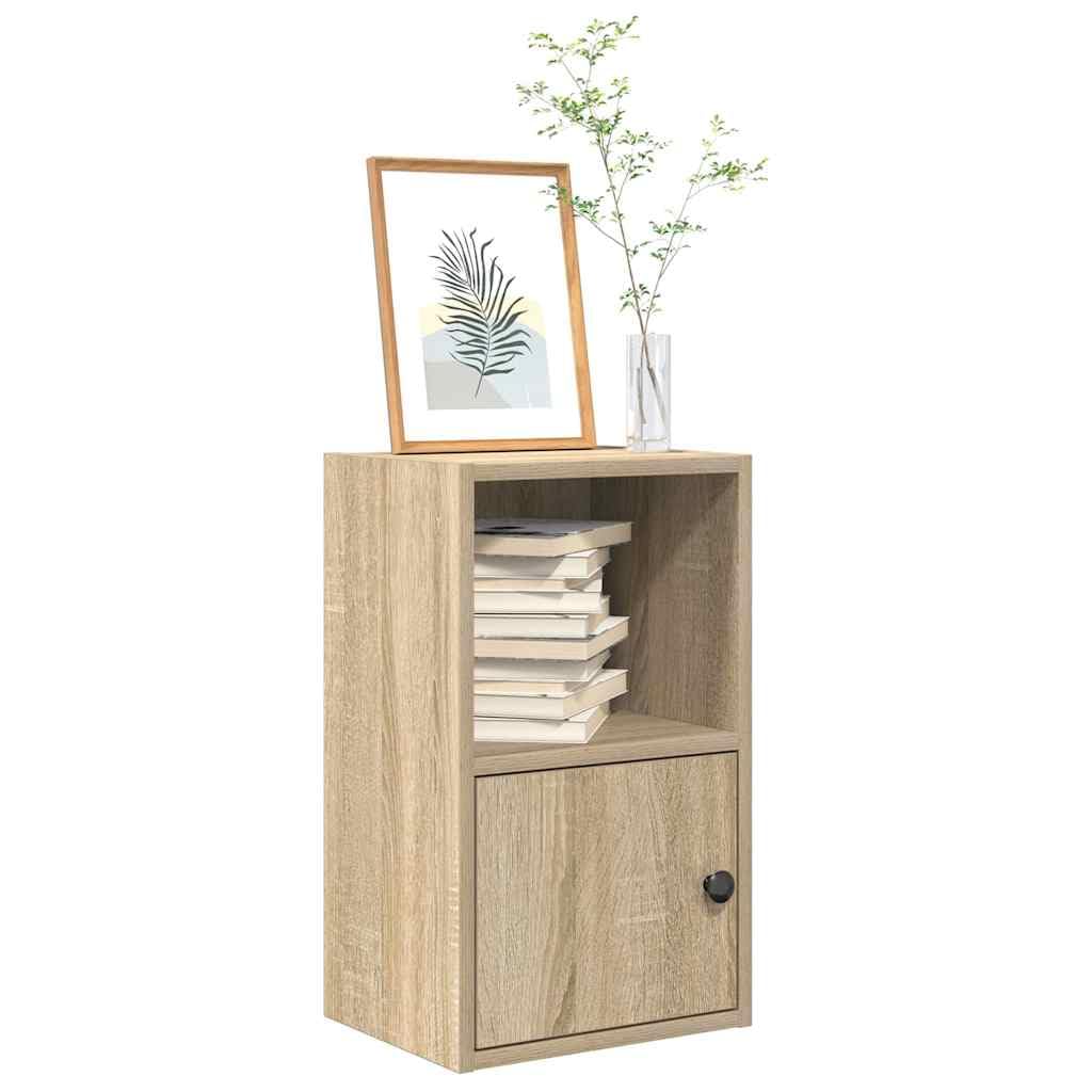 Libreria Mobiletto in Truciolato Rovere Sonoma 31x24x52 cm | Scaffale salvaspazio per soggiorno e studio con anta reversibile a sinistra o destra e vano a giorno flessibile