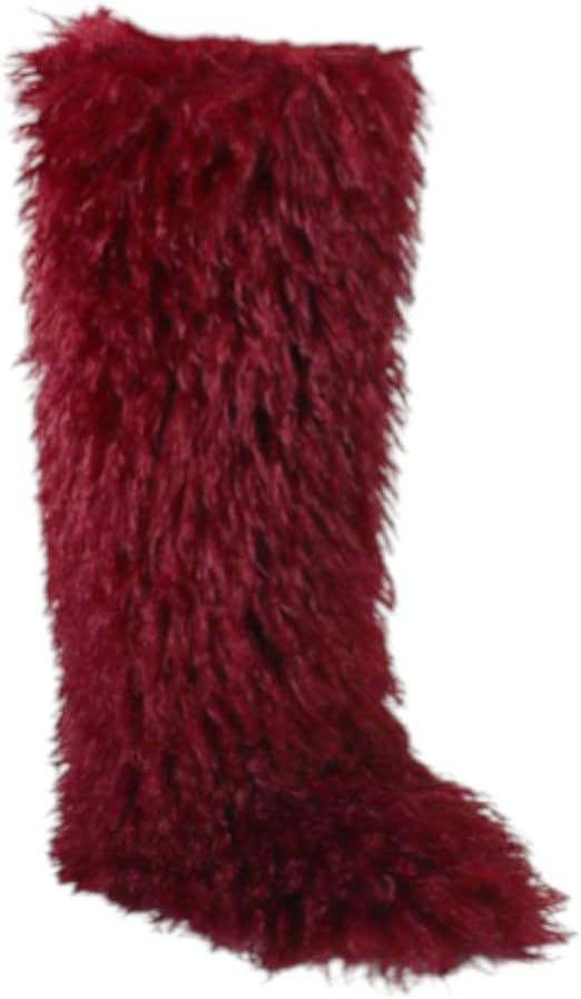 Liliana Women Over the Knee Thigh High Faux Fur Boots, Tall Fashion Fluffy Furry Boots