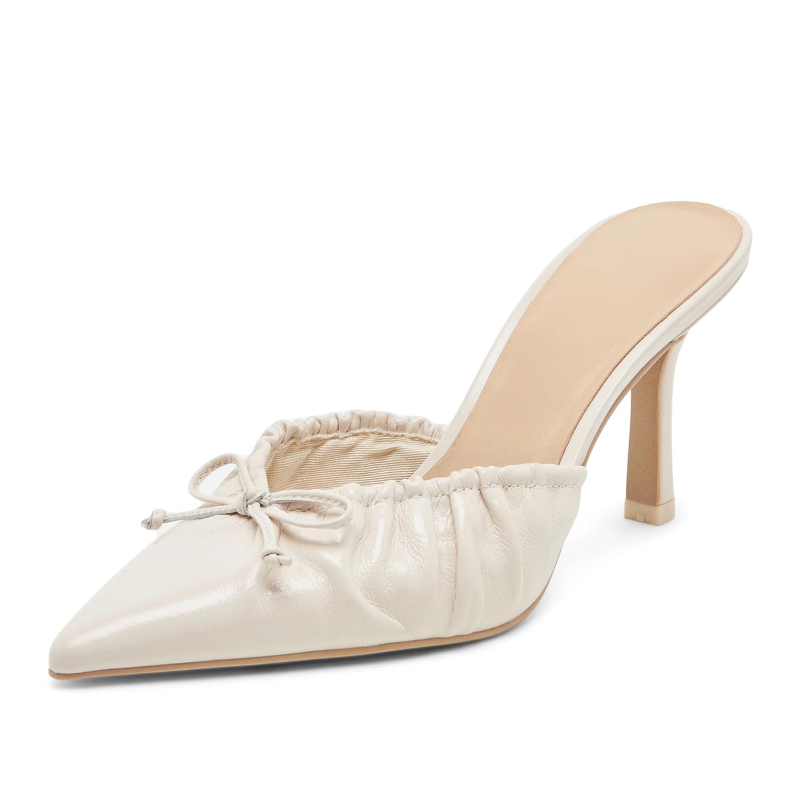 XBKXMK Kitten Heels for Women Bow Pointed Toe Heel Dressy Slip on Mules Trendy Sexy Stiletto Pumps Shoes