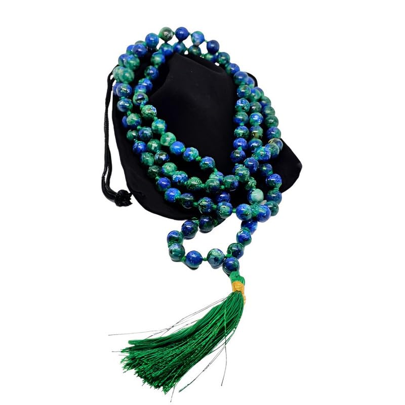Collier Mala Chrysocolla AAA : perles de 8mm nouées main pour méditation - 2
