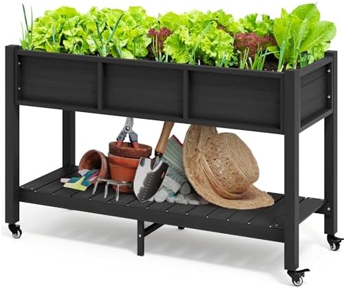 DWVO 47x18x31in Raised Garden Bed, Double Tier Planters with Whee...