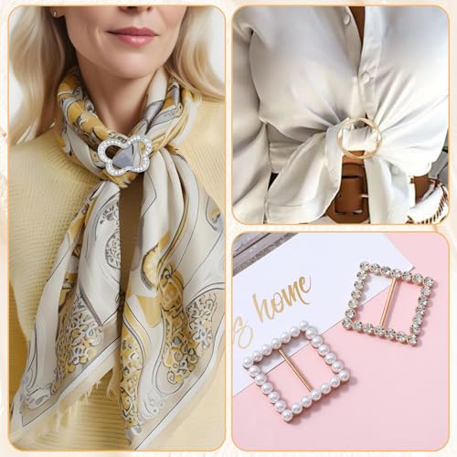 Image of Molain 12PCS Scarf Ring Clip T-shirt Ties Clips for Women Clothes Corner Knotted Button Fashion Metal Round Circle Shirt Clip Buckle Clothing Ring Wrap Holder Side Waist Tightener Clips (Gold, Silver)