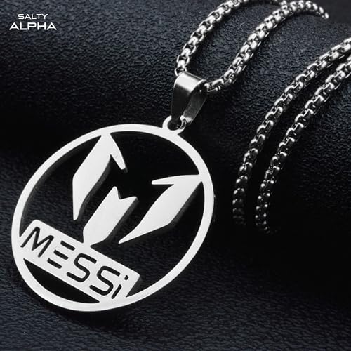 Image of SALTY ALPHA Anti Tarnish Stainless Steel Messi Locket Neck Chain for Men | Stylish Pendant Necklace | Jewellery Accessories for Boys | Minimal Jewelry | Gifts for Boyfriend & Husband | Marriage, Birthday | Gift for Valentine Day