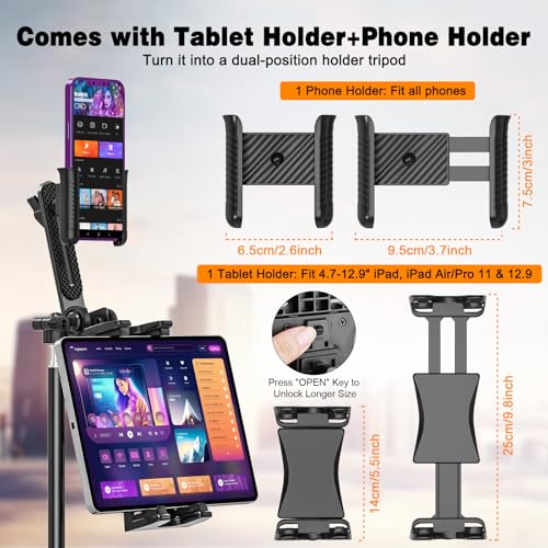 Trépied tablette réglable 160cm avec support fixation pour iPad Pro et iPhone - 2