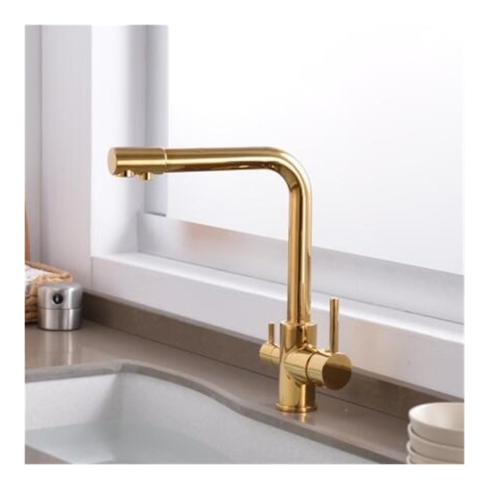 Blyqxs Gold 3 Way Tap 304 Stainless Steel Faucet Water Kitchen Faucets Taps Xt-86(Gold)