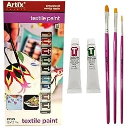 Ropa De Trabajo Pinto Pinturas para Tela + 3 Pinceles, 12 Colores de Pintura Textil, Pintura para Pintar Ropa, Pintura para Decorar Telas, Manteles, Camisetas, Zapatillas, Vaqueros, Manualidades, (Pintura Textil)