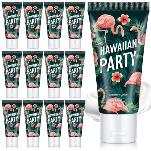 Image of 12 Pcs Mini Sunscreen Bulk for Summer Party Wedding SPF 30 Water Resistant Sunscreen Lotion Bulk 1oz Travel Size for Thank You Gifts Wedding Supplies (Hawaiian Flamingo Party)