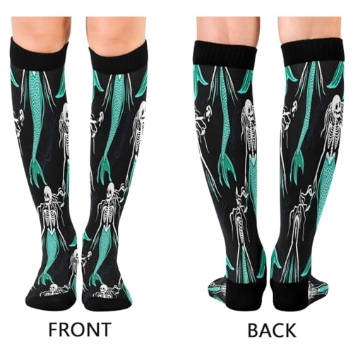 STAYTOP Halloween Skeleton Mermaid Compression Socks for Women & Men (2 pairs)-Support Knee High Socks for Running, Sports2