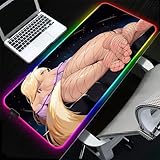 Mouse Pad Anime Girl Sexy Boobs RGB Gaming Mousepad LED Mouse Mat Gaming Non-Slip Mousepads Manga XXL Luminous Desk Mat Sexy Butt Breasts Chest (D,27.55x12 inche)
