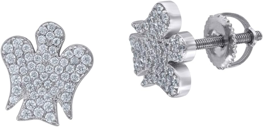 Diamond2Deal 925 Sterling Silver Cubic Zirconia Angel Religious Stud Earrings