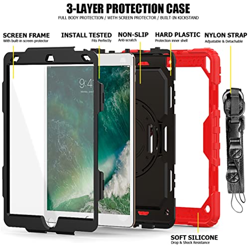 Case for iPad pro 10.5 2017/iPad air 3 10.5 2019 with 360 degree rotatable Folding stand,Trendy Shockproof case with Wrist Strap and Shoulder Strap - Image 4