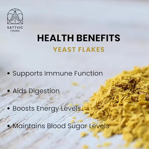 Image of Sattvic Foods Nutritional Yeast Flakes (350 g) Rich in Fibre & B Vitamins, Vegan, Cheesy flavour | Non-Fortified, Non-GMO, Gluten-Free Superfood | Sprinkle on Salads, Popcorn, Pasta and Pesto